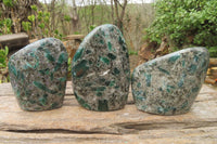 Polished Rare Emerald Mica In Matrix Standing Free Forms x 3 From Mutoko, Zimbabwe - Toprock Gemstones and Minerals 