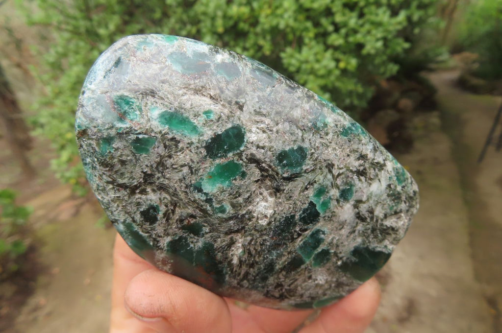 Polished Rare Emerald Mica In Matrix Standing Free Forms x 3 From Mutoko, Zimbabwe - Toprock Gemstones and Minerals 