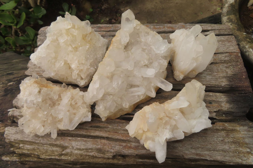 Natural Clear Quartz Crystal Clusters x 5 From Madagascar - Toprock Gemstones and Minerals 