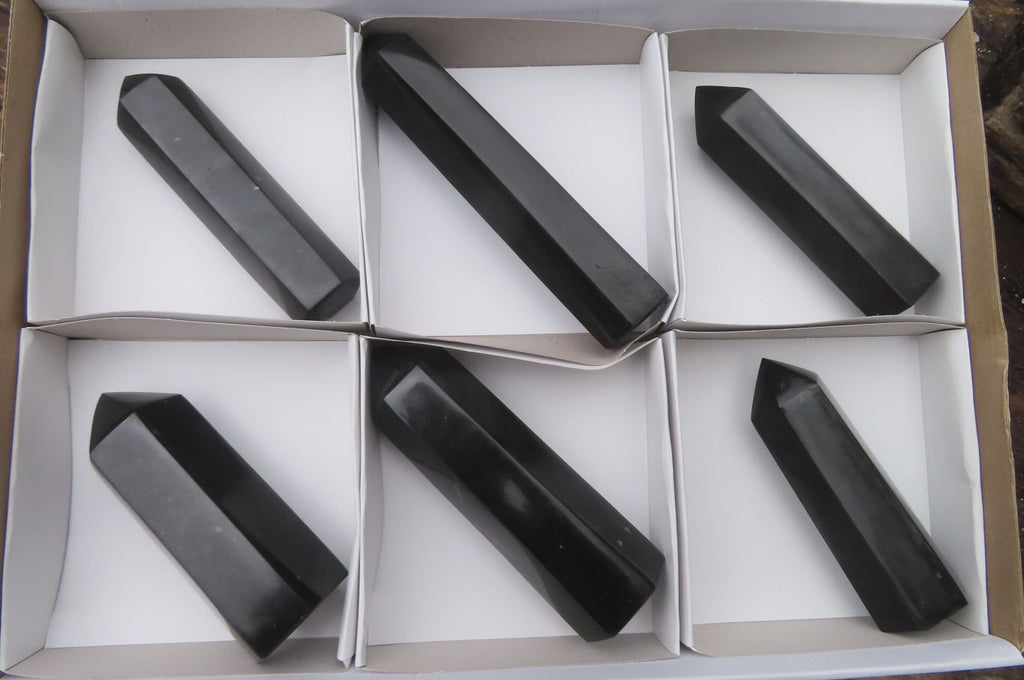 Polished Black Basalt Points x 6 From Antsirabe, Madagascar - Toprock Gemstones and Minerals 