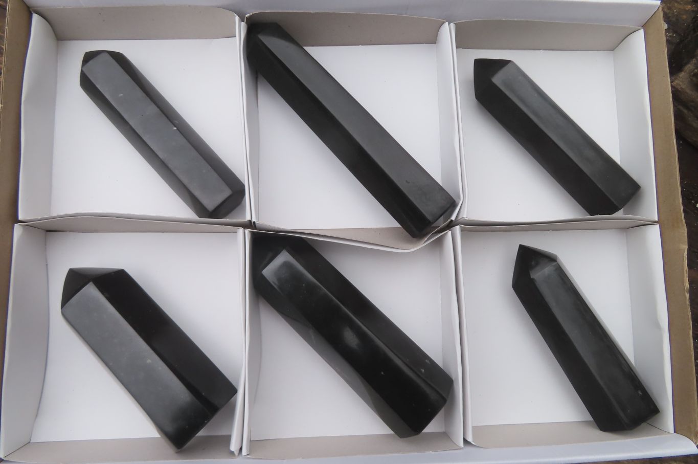 Polished Black Basalt Points x 6 From Antsirabe, Madagascar - Toprock Gemstones and Minerals 
