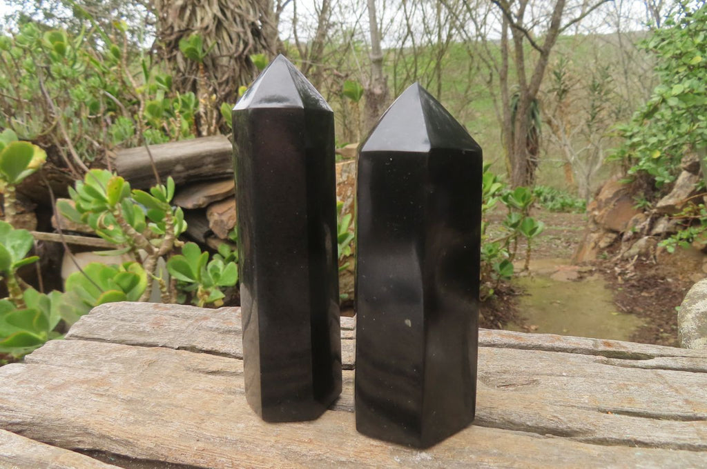 Polished Black Basalt Points x 6 From Antsirabe, Madagascar - Toprock Gemstones and Minerals 