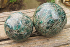 Polished Rare Emerald Mica In Matrix Spheres x 2 From Mutoko, Zimbabwe - Toprock Gemstones and Minerals 