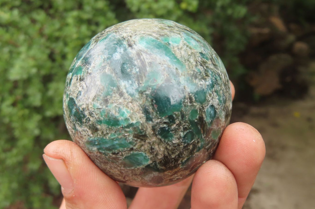 Polished Rare Emerald Mica In Matrix Spheres x 2 From Mutoko, Zimbabwe - Toprock Gemstones and Minerals 