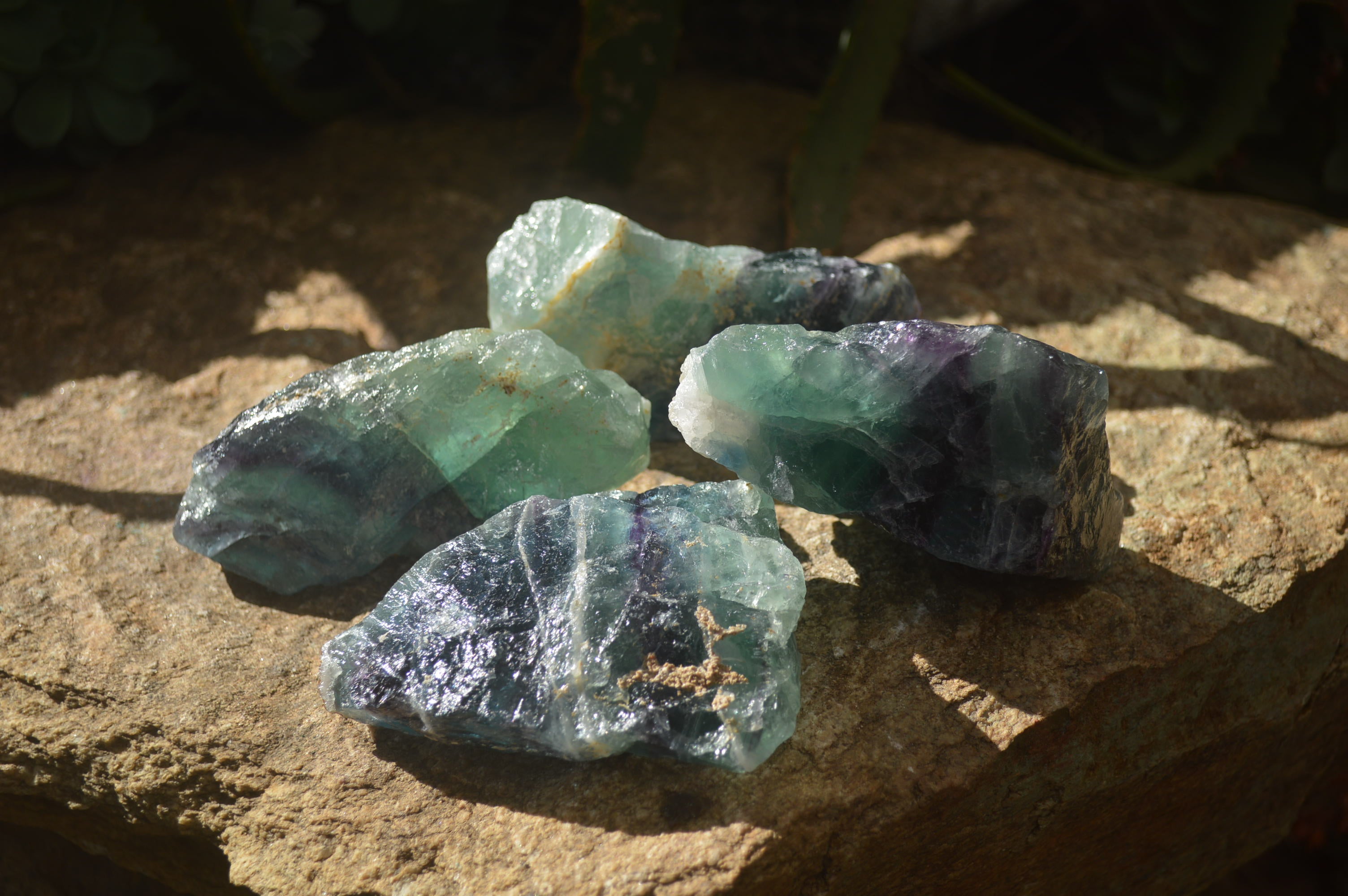 Natural Watermelon Fluorite Cobbed Specimens x 4 From Uis, Namibia - Toprock Gemstones and Minerals 