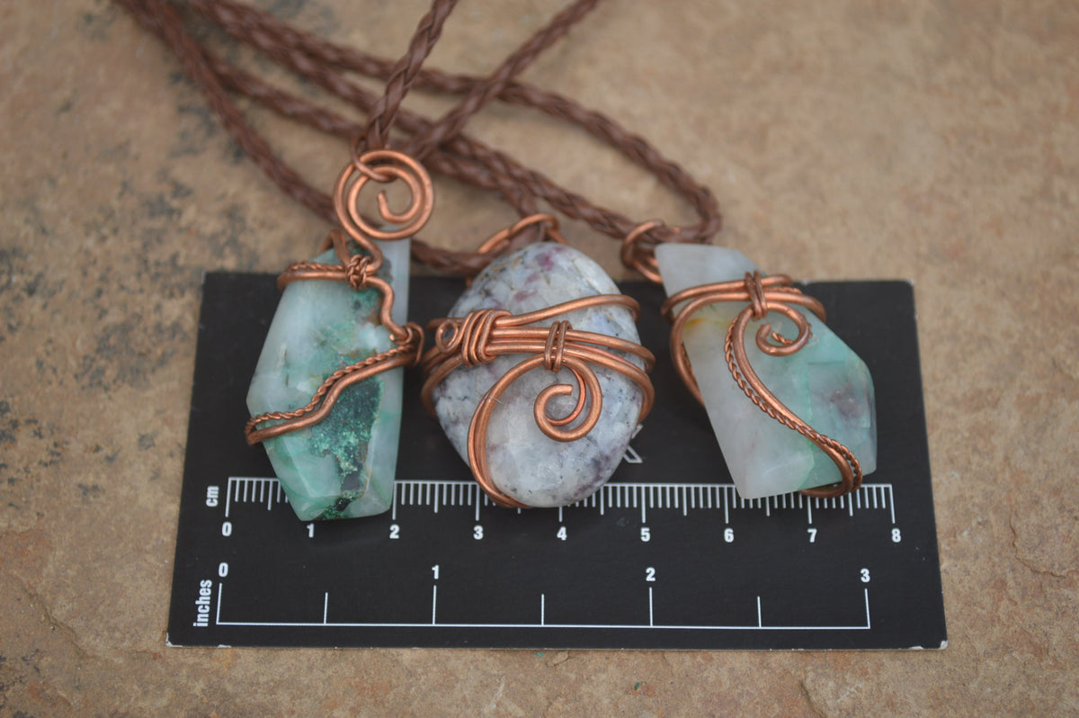 Polished Mixed Copper Wire Wrapped Pendants x 6 From Southern Africa - Toprock Gemstones and Minerals 