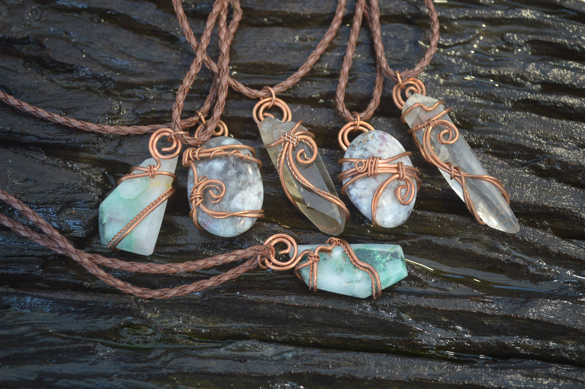 Polished Mixed Copper Wire Wrapped Pendants x 6 From Southern Africa - Toprock Gemstones and Minerals 