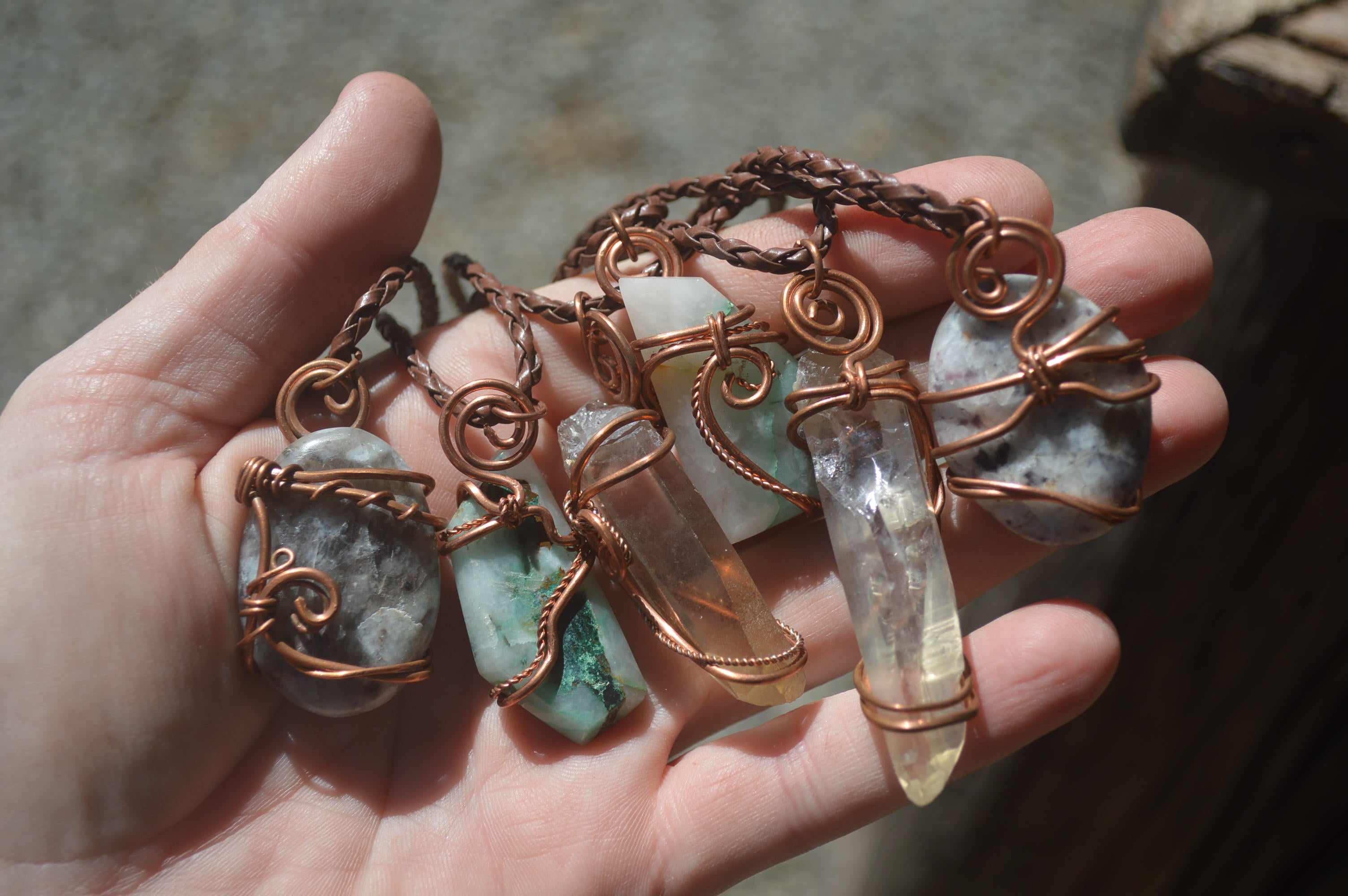 Polished Mixed Copper Wire Wrapped Pendants x 6 From Southern Africa - Toprock Gemstones and Minerals 