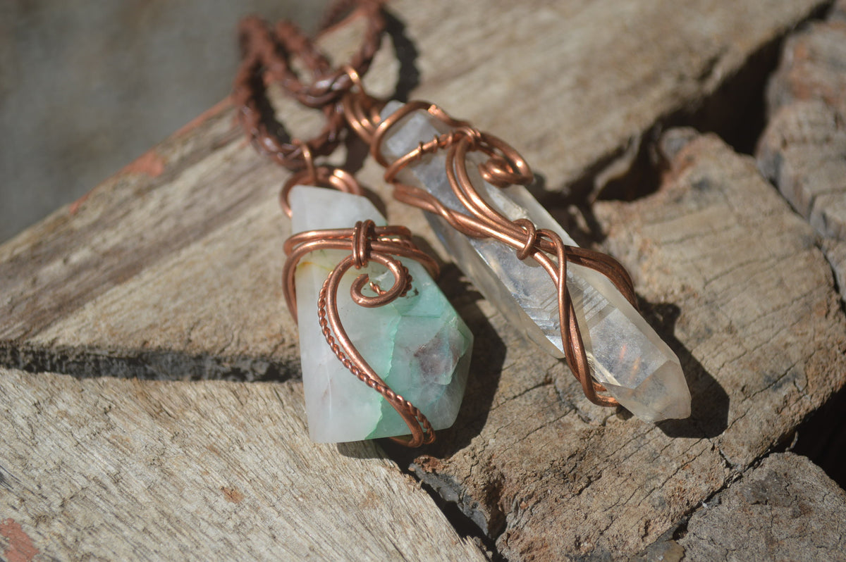 Polished Mixed Copper Wire Wrapped Pendants x 6 From Southern Africa - Toprock Gemstones and Minerals 