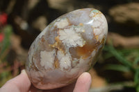 Polished Ocean - Coral Flower Agate Standing Free Forms & Sphere x 3 From Madagascar - Toprock Gemstones and Minerals 