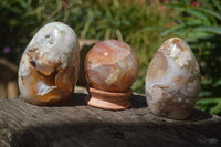 Polished Ocean - Coral Flower Agate Standing Free Forms & Sphere x 3 From Madagascar - Toprock Gemstones and Minerals 