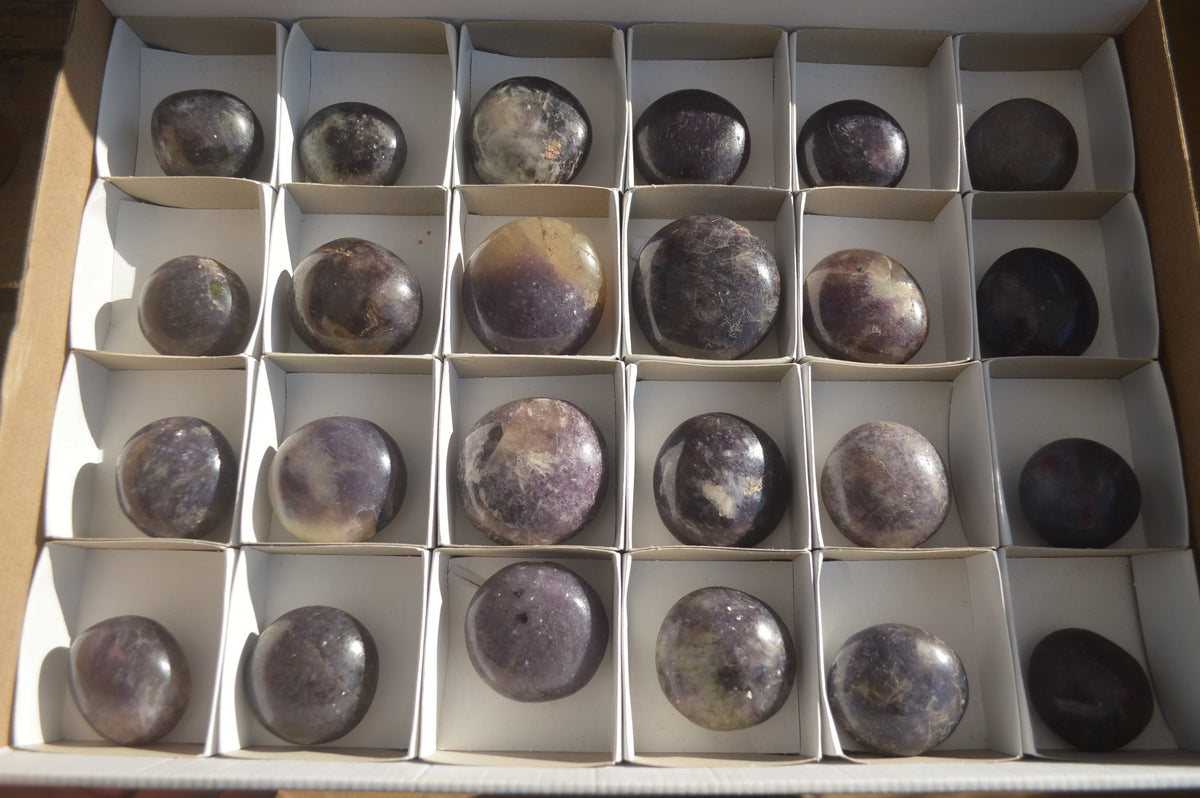 Polished Lepidolite with Pink Rubellite Palm Stones x 24 From Ambatondrazaka, Madagascar - Toprock Gemstones and Minerals 