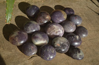 Polished Lepidolite with Pink Rubellite Palm Stones x 24 From Ambatondrazaka, Madagascar - Toprock Gemstones and Minerals 