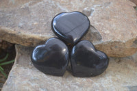 Polished Black Basalt Gemstone Hearts x 12 From Madagascar