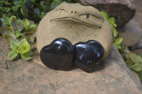 Polished Black Basalt Gemstone Hearts x 12 From Madagascar