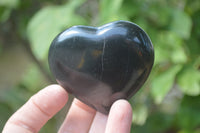 Polished Black Basalt Gemstone Hearts x 12 From Madagascar