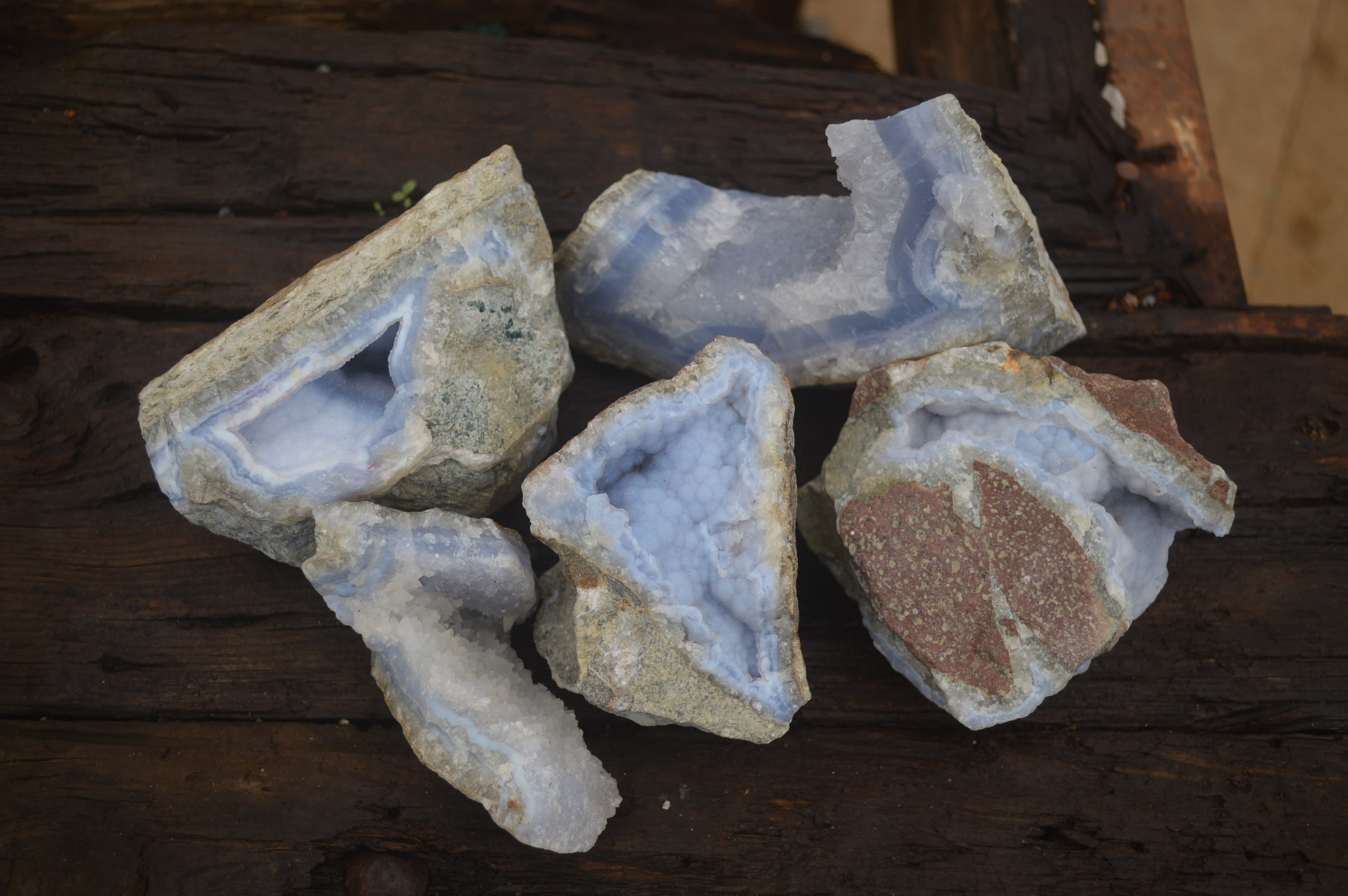 Natural Blue Lace Agate Geode Specimens x 5 From Malawi - Toprock Gemstones and Minerals 