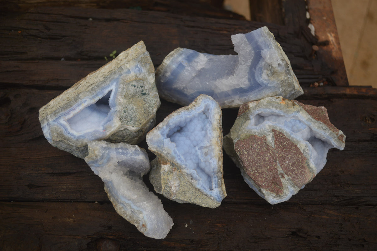 Natural Blue Lace Agate Geode Specimens x 5 From Malawi - Toprock Gemstones and Minerals 