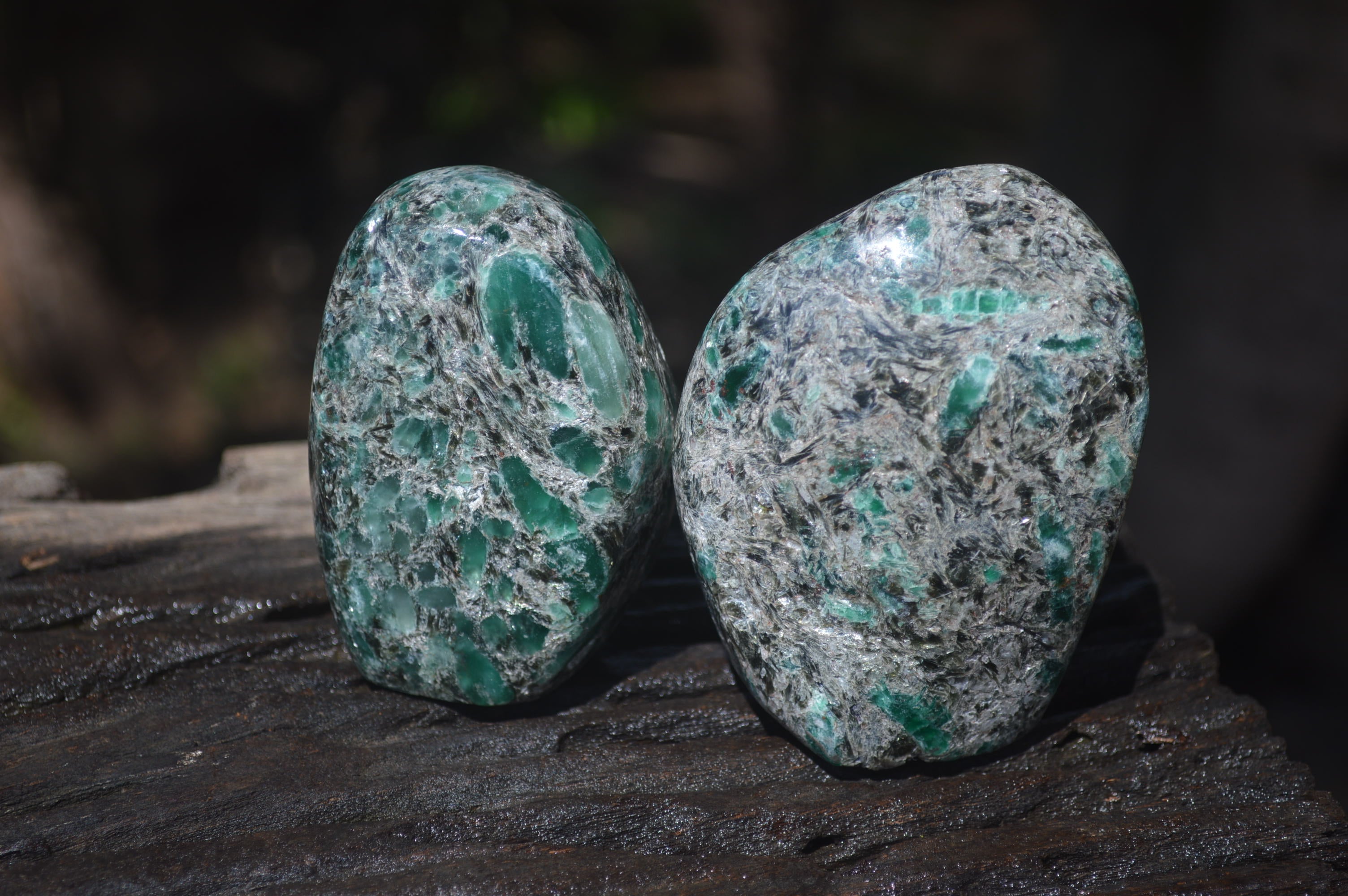 Polished Rare Emerald Mica In Matrix Standing Free Forms x 4 From Mutoko, Zimbabwe - Toprock Gemstones and Minerals 