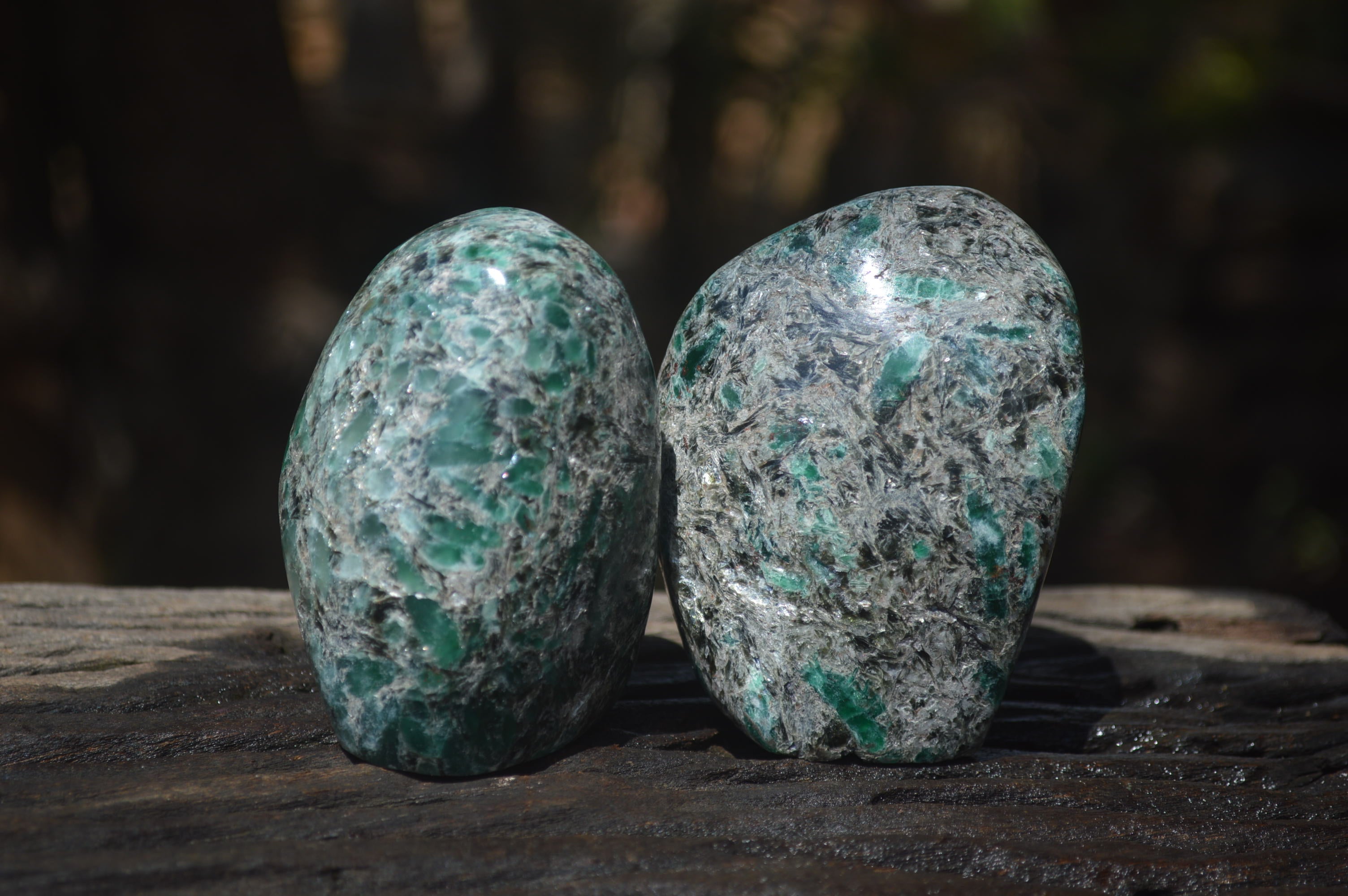 Polished Rare Emerald Mica In Matrix Standing Free Forms x 4 From Mutoko, Zimbabwe - Toprock Gemstones and Minerals 