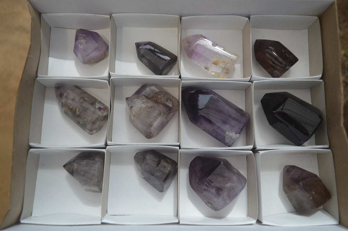 Polished Window Amethyst Quartz Crystals x 12 From Akansobe, Madagascar - Toprock Gemstones and Minerals 
