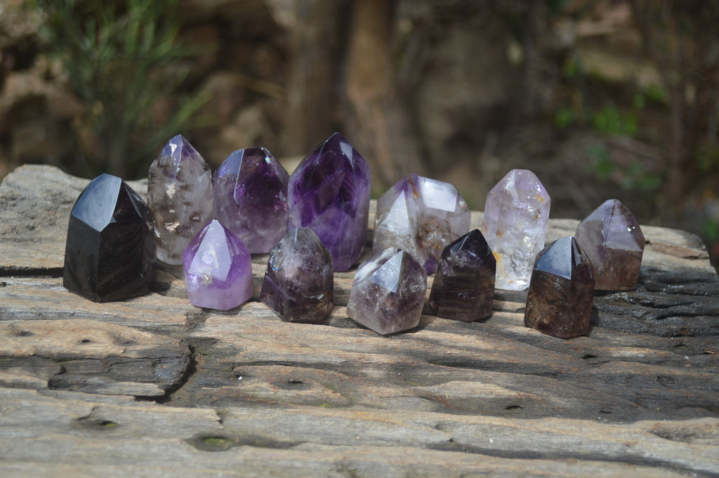 Polished Window Amethyst Quartz Crystals x 12 From Akansobe, Madagascar - Toprock Gemstones and Minerals 