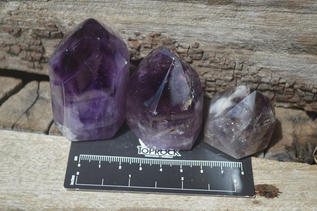 Polished Window Amethyst Quartz Crystals x 12 From Akansobe, Madagascar - Toprock Gemstones and Minerals 