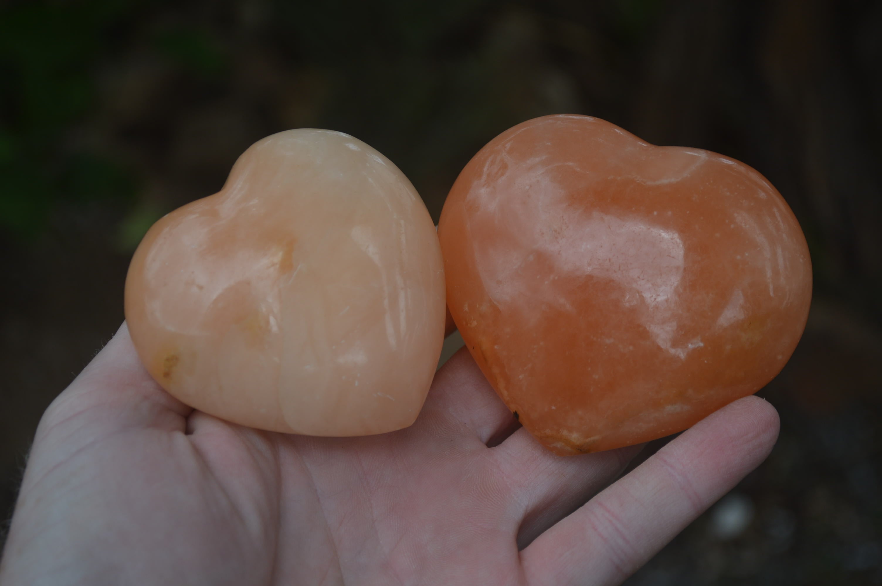 Polished Orange Twist Calcite Gemstone Hearts x 3 From Madagascar - Toprock Gemstones and Minerals 