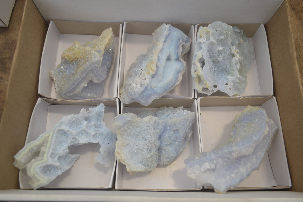 Natural Etched Blue Chalcedony Specimens x 6 From Nsanje, Malawi - Toprock Gemstones and Minerals 