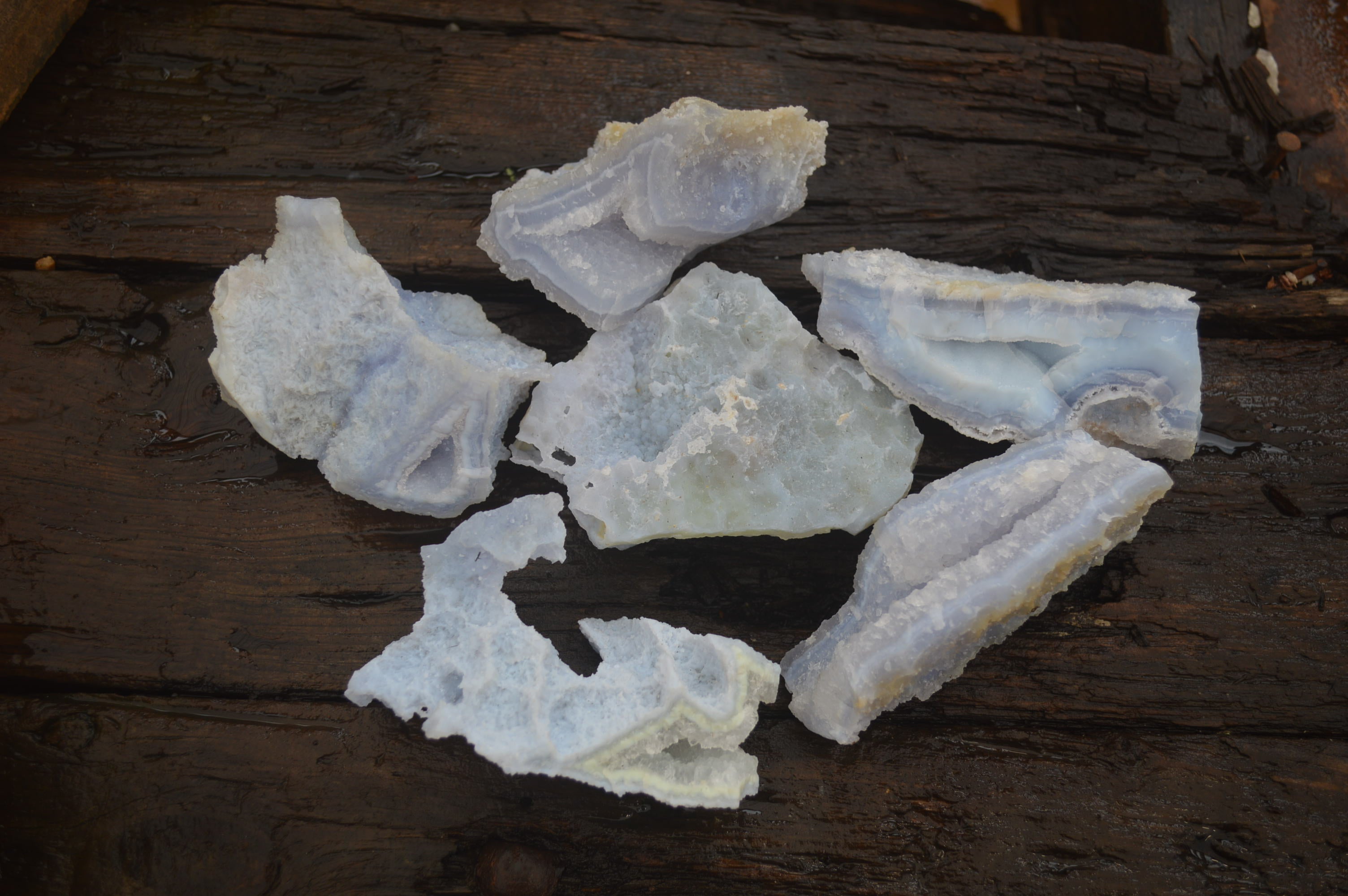 Natural Etched Blue Chalcedony Specimens x 6 From Nsanje, Malawi - Toprock Gemstones and Minerals 