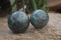 Polished Rare Emerald Mica In Matrix Spheres x 2 From Mutoko, Zimbabwe - Toprock Gemstones and Minerals 