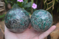 Polished Rare Emerald Mica In Matrix Spheres x 2 From Mutoko, Zimbabwe - Toprock Gemstones and Minerals 
