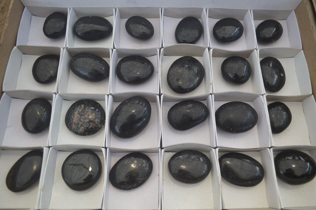 Polished Black Tourmaline Palm Stones x 24 From Madagascar - Toprock Gemstones and Minerals 