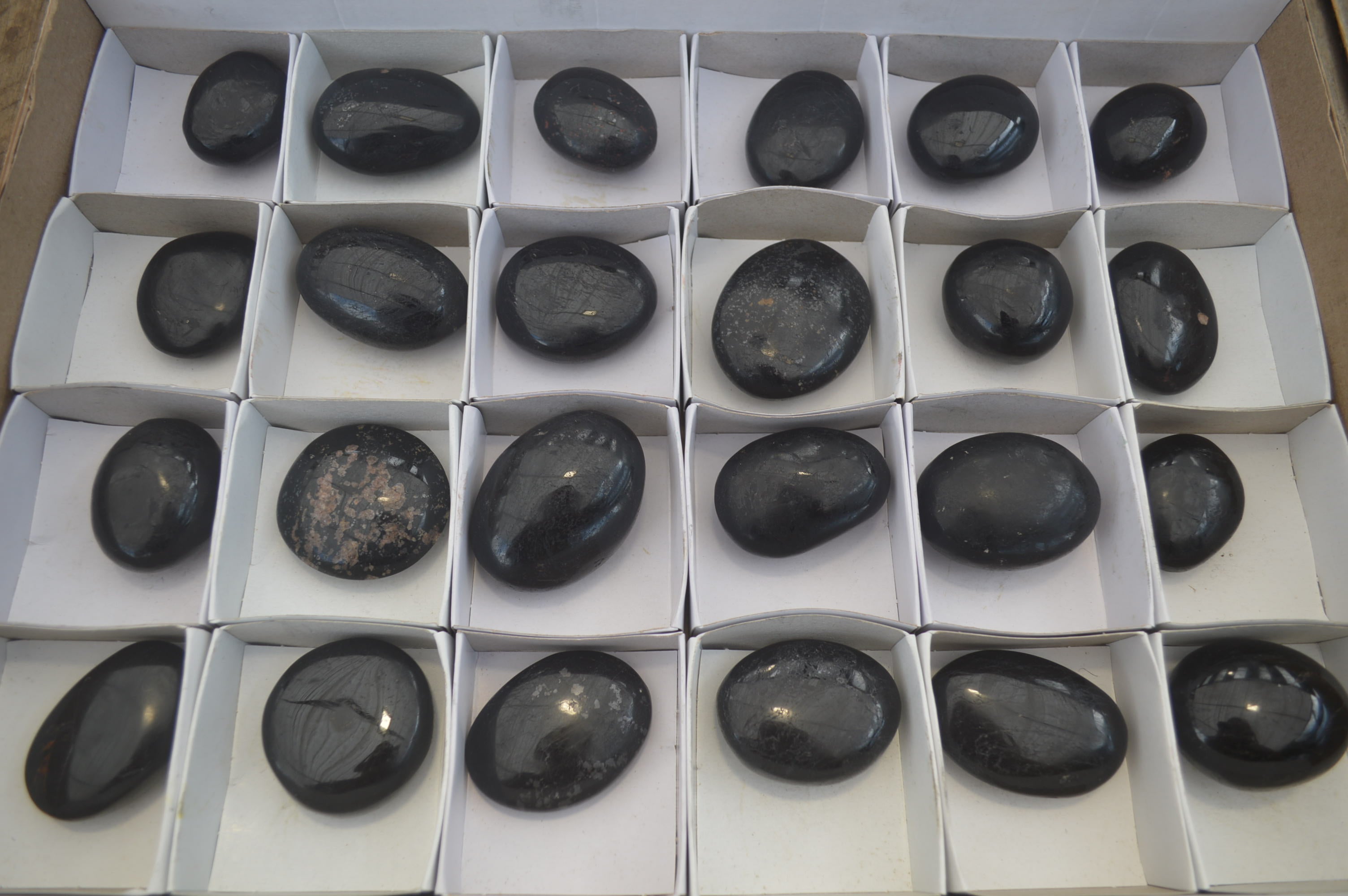 Polished Black Tourmaline Palm Stones x 24 From Madagascar - Toprock Gemstones and Minerals 