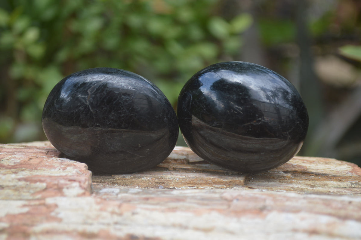 Polished Black Tourmaline Palm Stones x 24 From Madagascar - Toprock Gemstones and Minerals 
