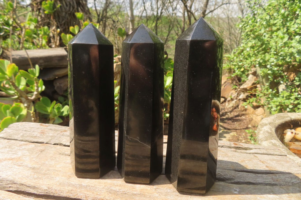 Polished Black Basalt Points x 6 From Madagascar - Toprock Gemstones and Minerals 