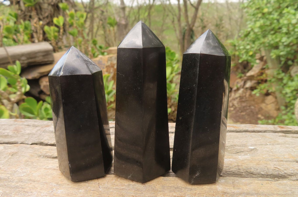 Polished Black Basalt Points x 12 From Antsirabe, Madagascar - Toprock Gemstones and Minerals 