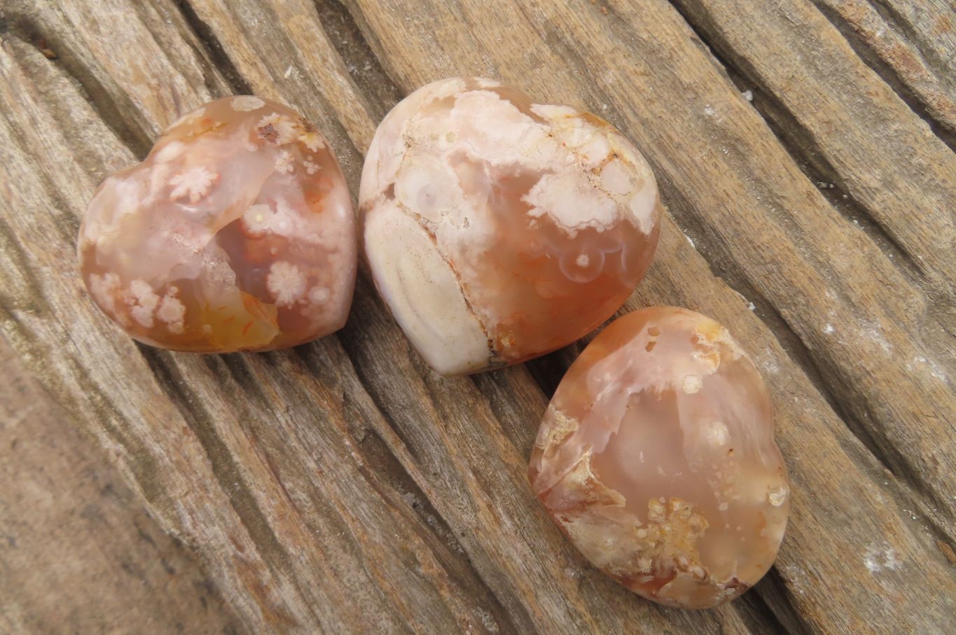 Polished Flower Agate Hearts x 6 From Antsahalova, Madagascar - Toprock Gemstones and Minerals 