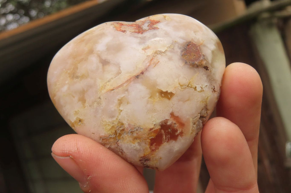Polished Flower Agate Hearts x 6 From Antsahalova, Madagascar - Toprock Gemstones and Minerals 