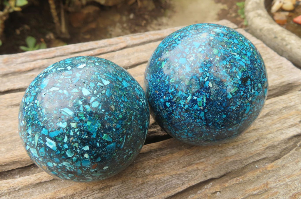 Polished Chrysocolla Conglomerate Spheres x 2 From Congo - Toprock Gemstones and Minerals 