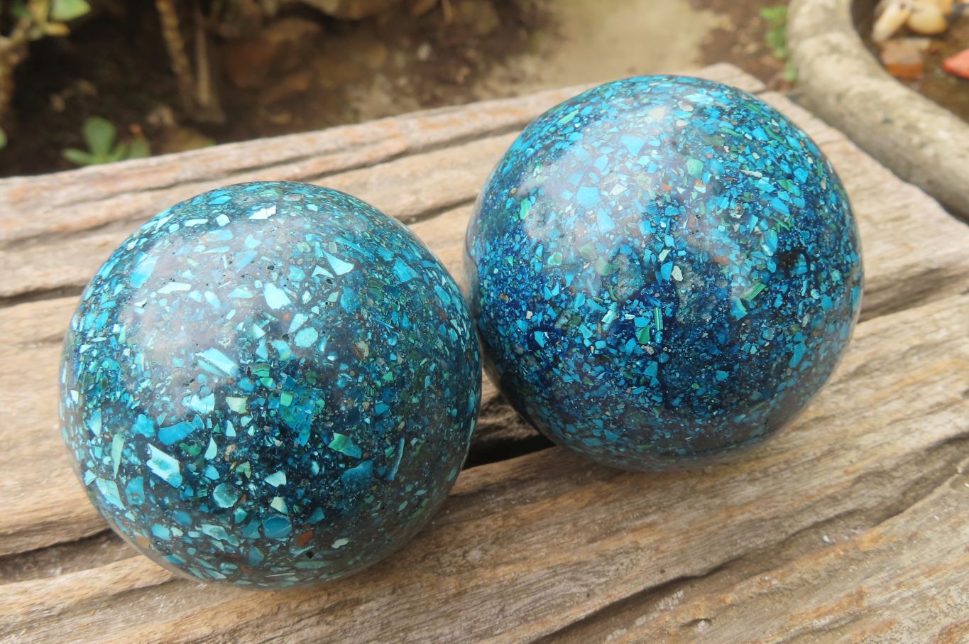 Polished Chrysocolla Conglomerate Spheres x 2 From Congo - Toprock Gemstones and Minerals 