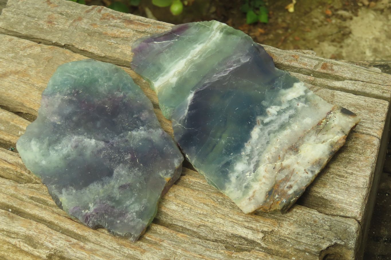 Polished Watermelon Fluorite Slices x 2 From Namibia - Toprock Gemstones and Minerals 