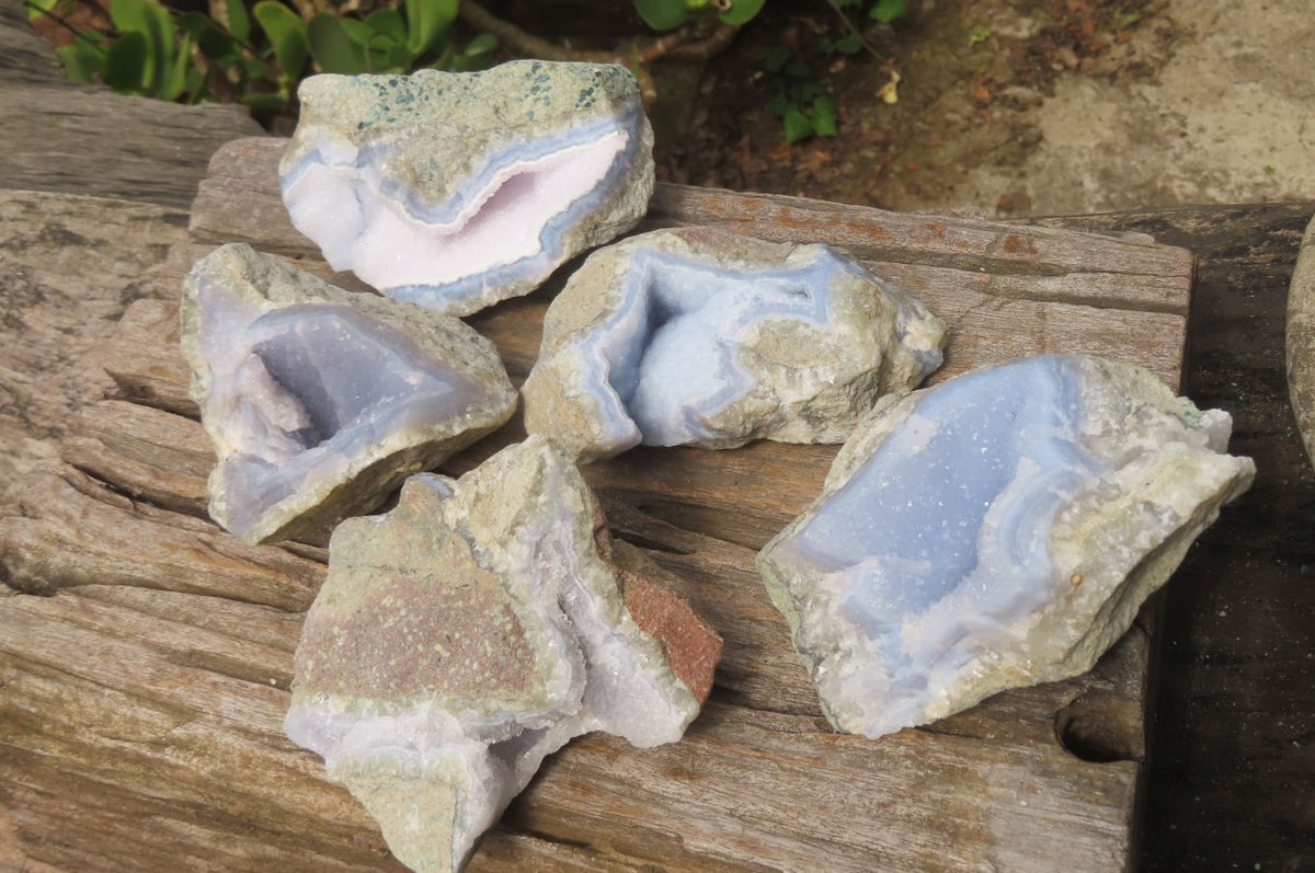 Natural Blue Lace Agate Geode Specimens x 5 From Malawi - Toprock Gemstones and Minerals 