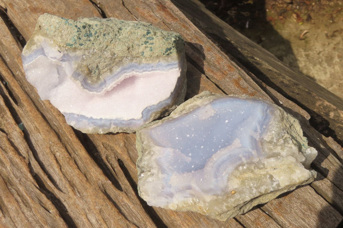 Natural Blue Lace Agate Geode Specimens x 5 From Malawi - Toprock Gemstones and Minerals 