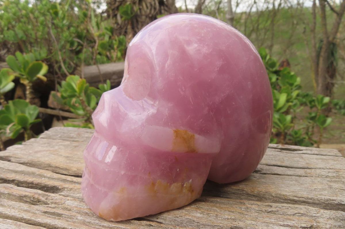 Hand Made Rose Quartz Skull Carving x 1 From Madagascar - Toprock Gemstones and Minerals 