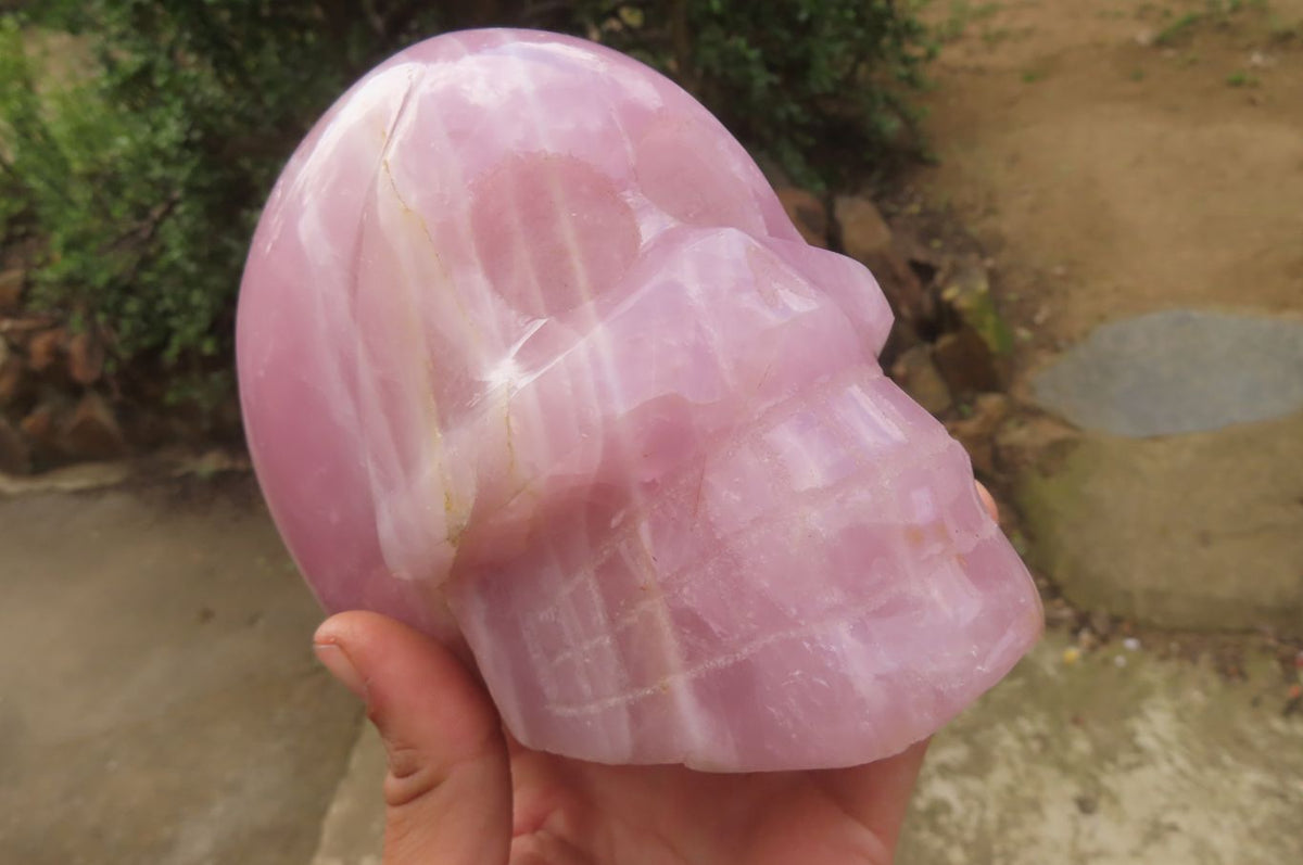 Hand Made Rose Quartz Skull Carving x 1 From Madagascar - Toprock Gemstones and Minerals 
