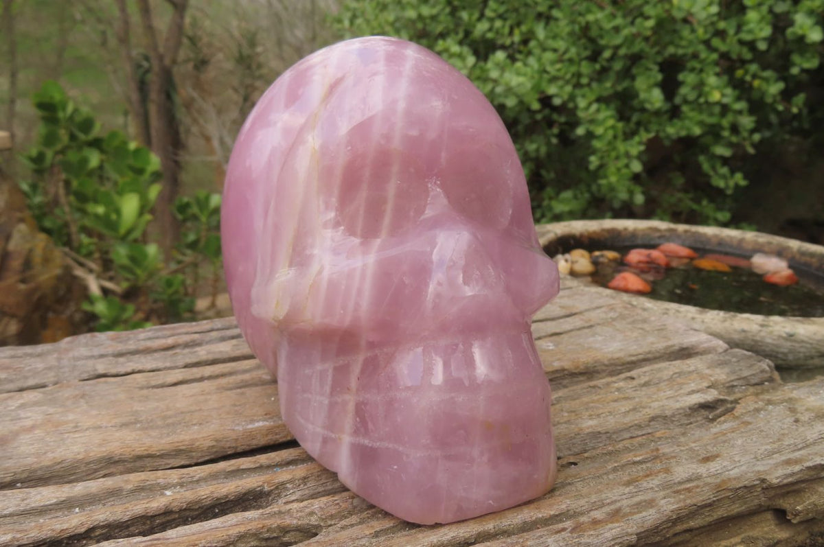Hand Made Rose Quartz Skull Carving x 1 From Madagascar - Toprock Gemstones and Minerals 