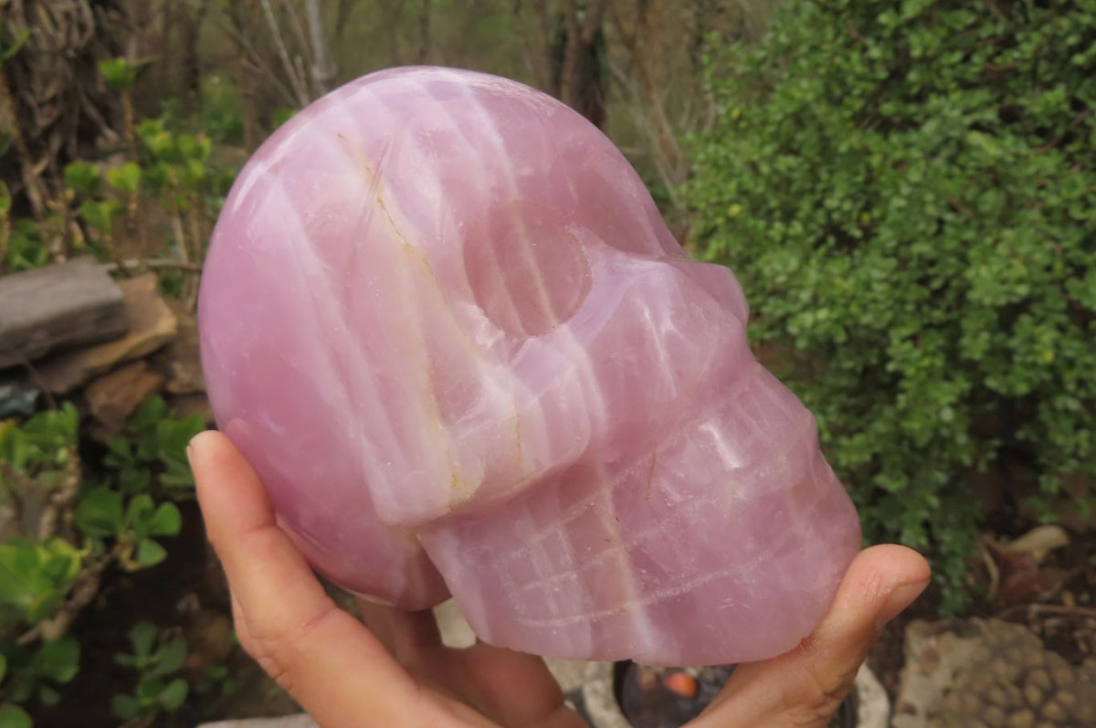 Hand Made Rose Quartz Skull Carving x 1 From Madagascar - Toprock Gemstones and Minerals 