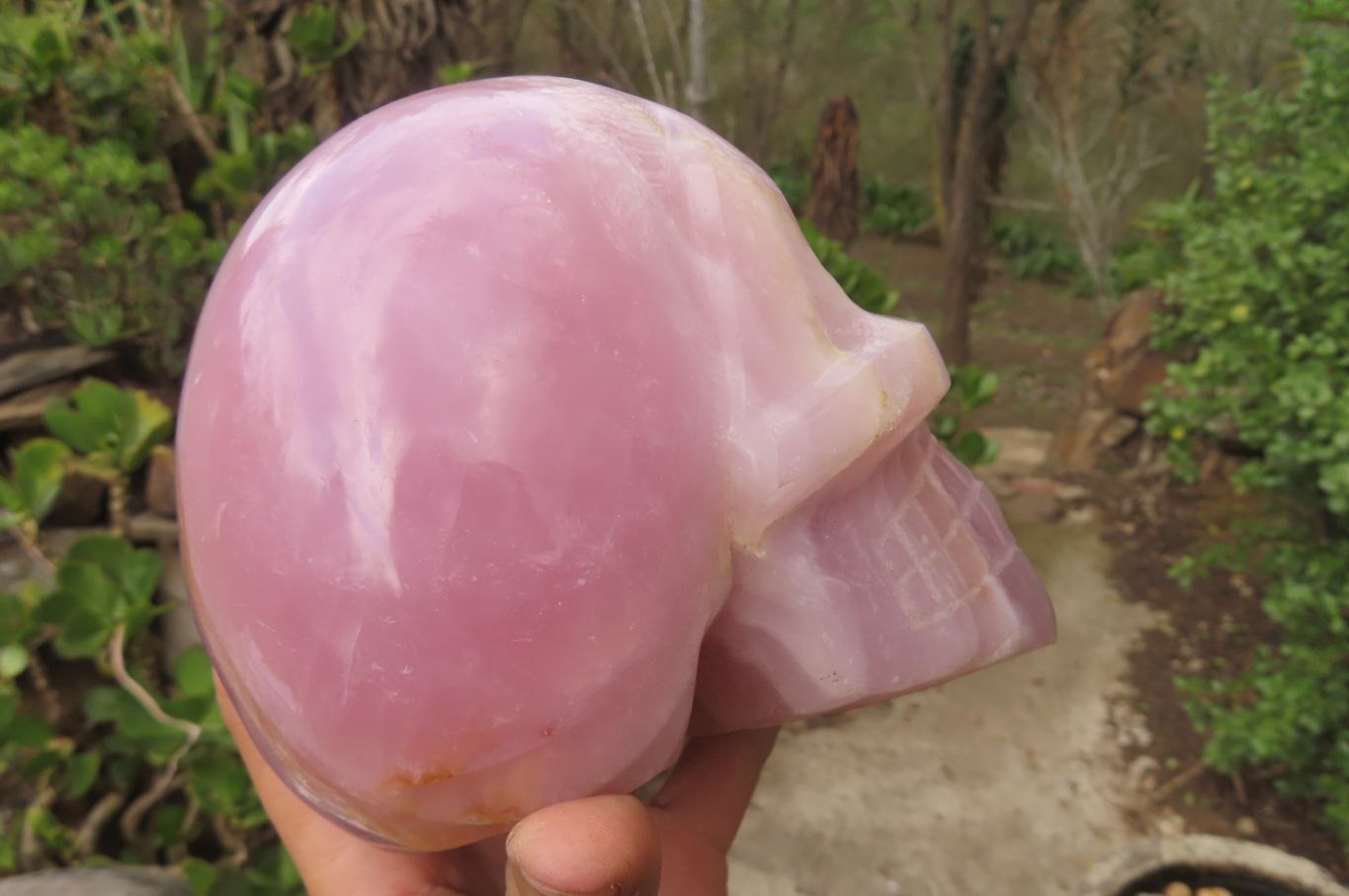 Hand Made Rose Quartz Skull Carving x 1 From Madagascar - Toprock Gemstones and Minerals 