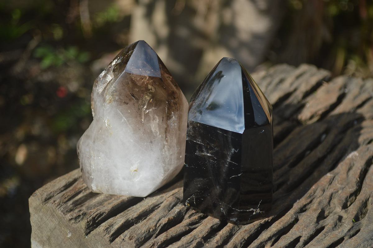 Polished Smokey Quartz Crystals x 2 From Madagascar - Toprock Gemstones and Minerals 